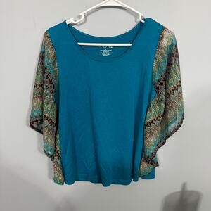 RXB Teal Green Blue Fluttery Chiffon Sleeve Top Women's Size Small Multicolor